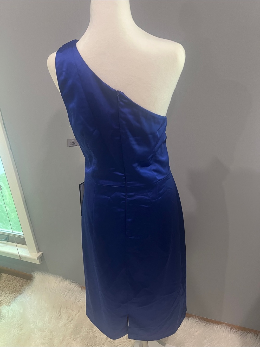 Alex and Ani Cobalt Blue One-Shoulder Satin Cocktail Dress - Picture 6 of 10